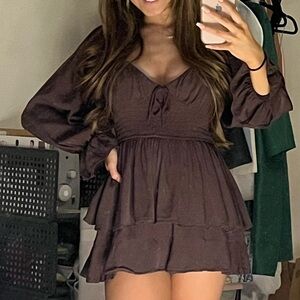 Brown Long Sleeve romper dress